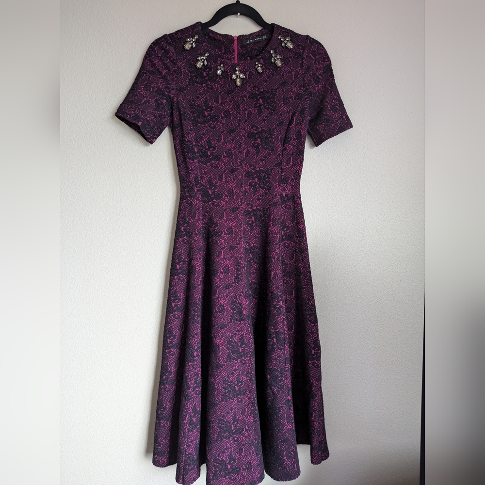 NWOT Zara Wine and Black Bejewelled Dress Size XS